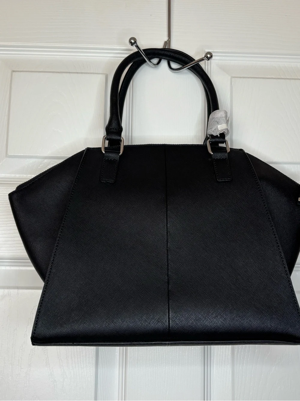 Calvin Klein Black Textured Satchel with Top Handles
